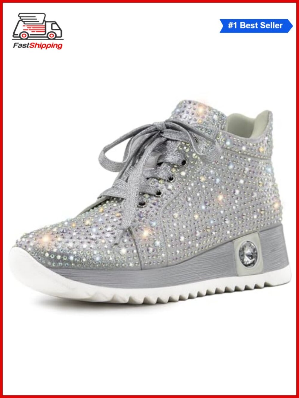 ✨ FINDVELL Glitter Sneakers Platform Wedge High Top Sparkly Rhinestone